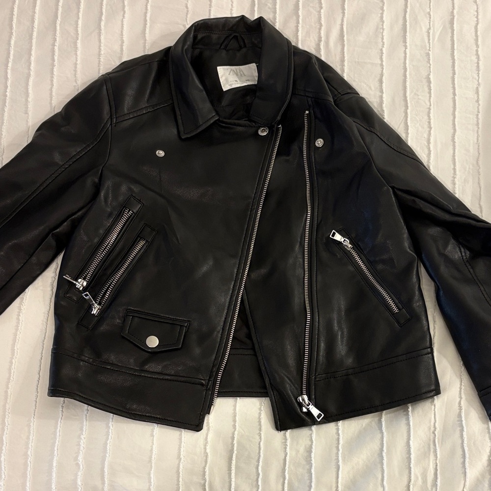 Zara Black Biker Jacket with Metallic Accents